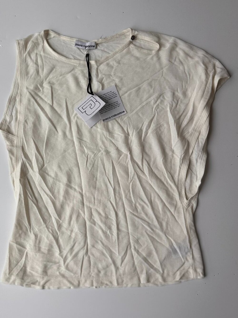 Paco Rabanne Ivory Sheer Asymmetric Draped Tank Top – NWT